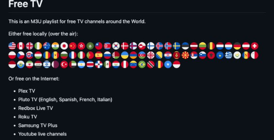 GitHub 开源项目：Free-TV/IPTV 提供全球免费电视直播列表