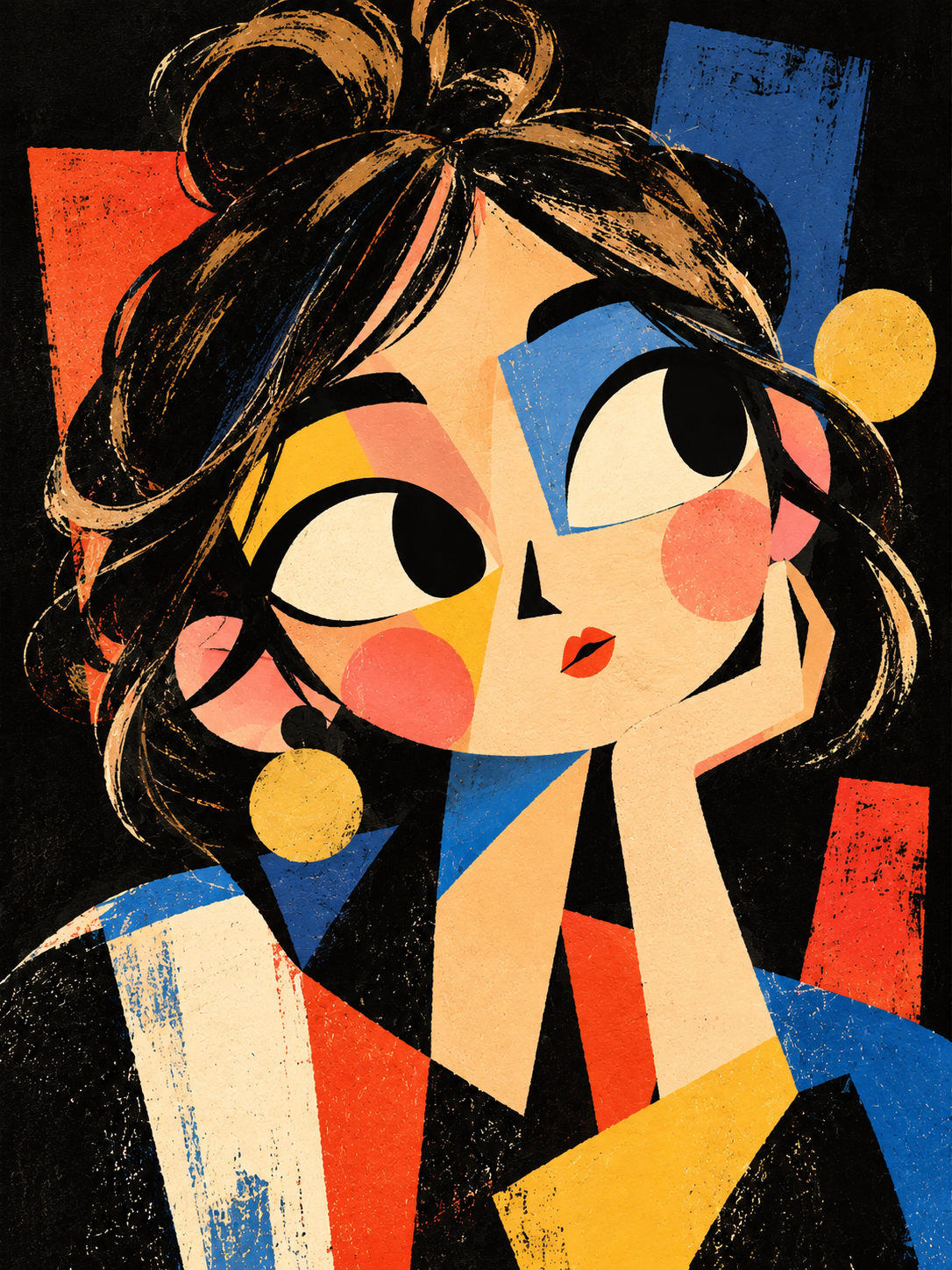 Neo-Expressionism × Modern Cubism × Kawaii Minimal Portrait (Vector Poster)