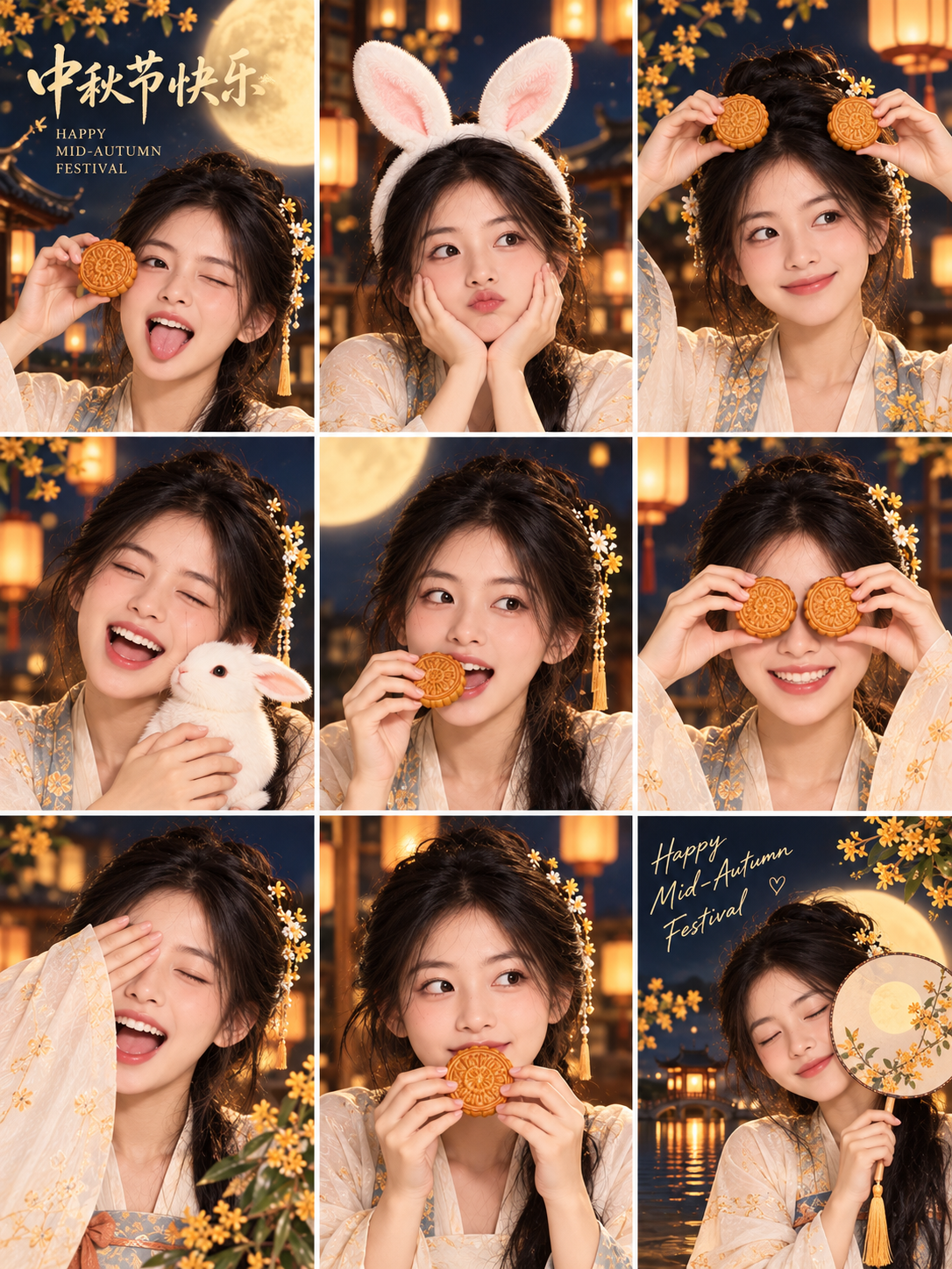 Mid-Autumn 3x3 Grid Portrait Poster Template